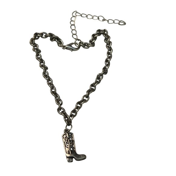 Cowboy Boot Charm Bracelet Anklet Adjustable Chain Lobster Clasp Silver Tone - Picture 1 of 4